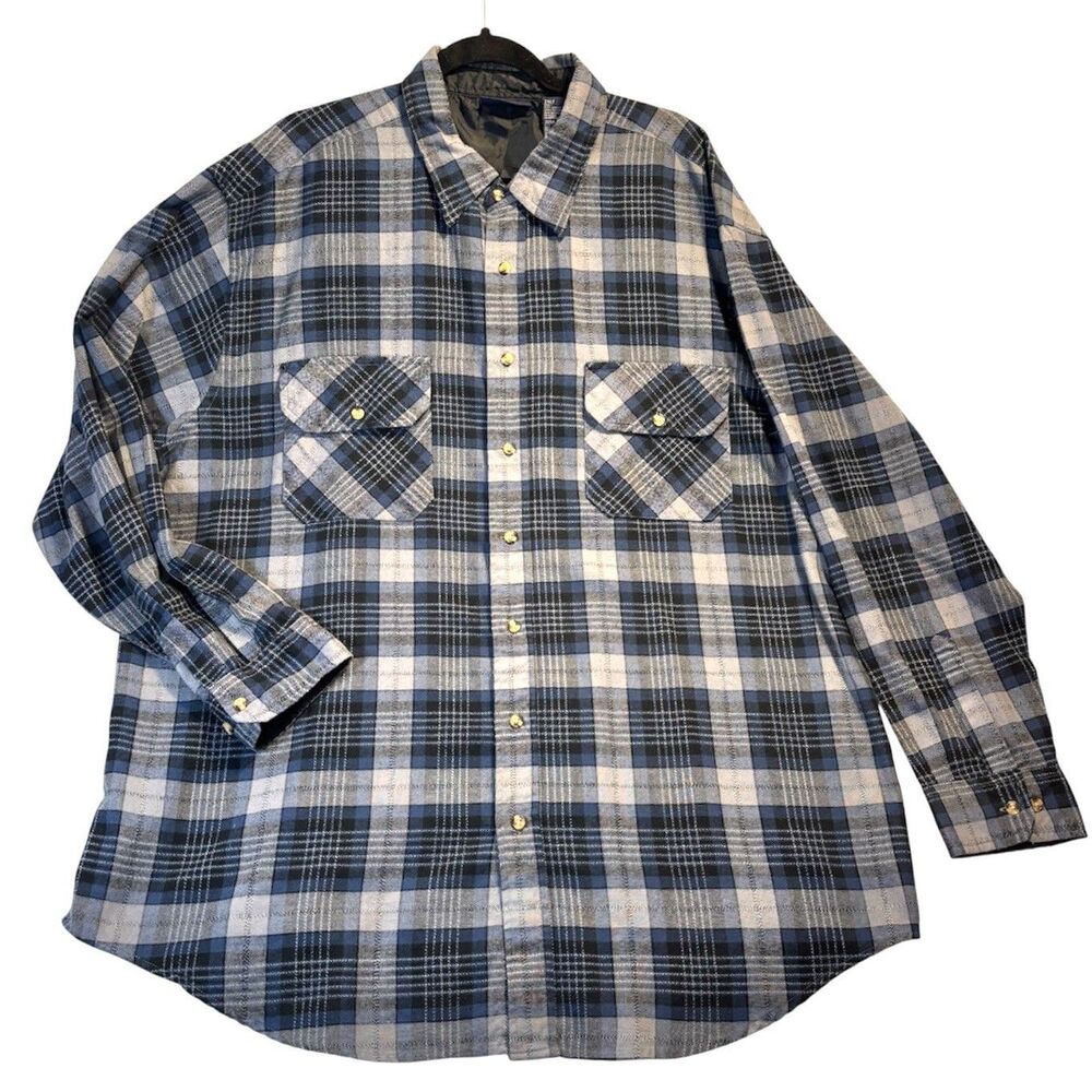 Private Club Mens Long Sleeve Smooth Flannel Shirt Blue Plaid Button Up Lined